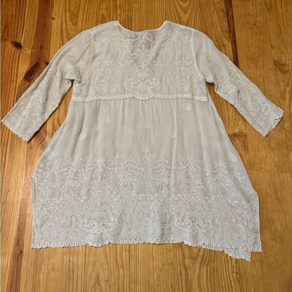 Johnny Was Ivory Women’s Size XS Eyelet 3/4 Sleeve Tunic Dress Embroidered Lace - Picture 9 of 9